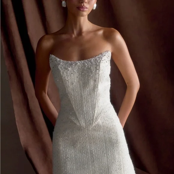 Meshki White Beaded Strapless Mini Dress - Picture 1 of 4